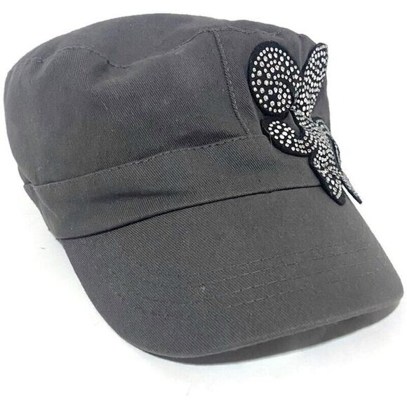D and Y Accessories Women's Hat Fleur De Lis Rhinestone Elastafit Black Stretch - Picture 8 of 8